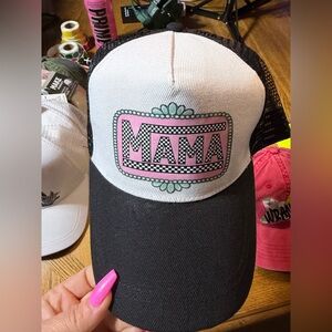 Custom pressed Black and White 'Mama' decal Trucker Hat